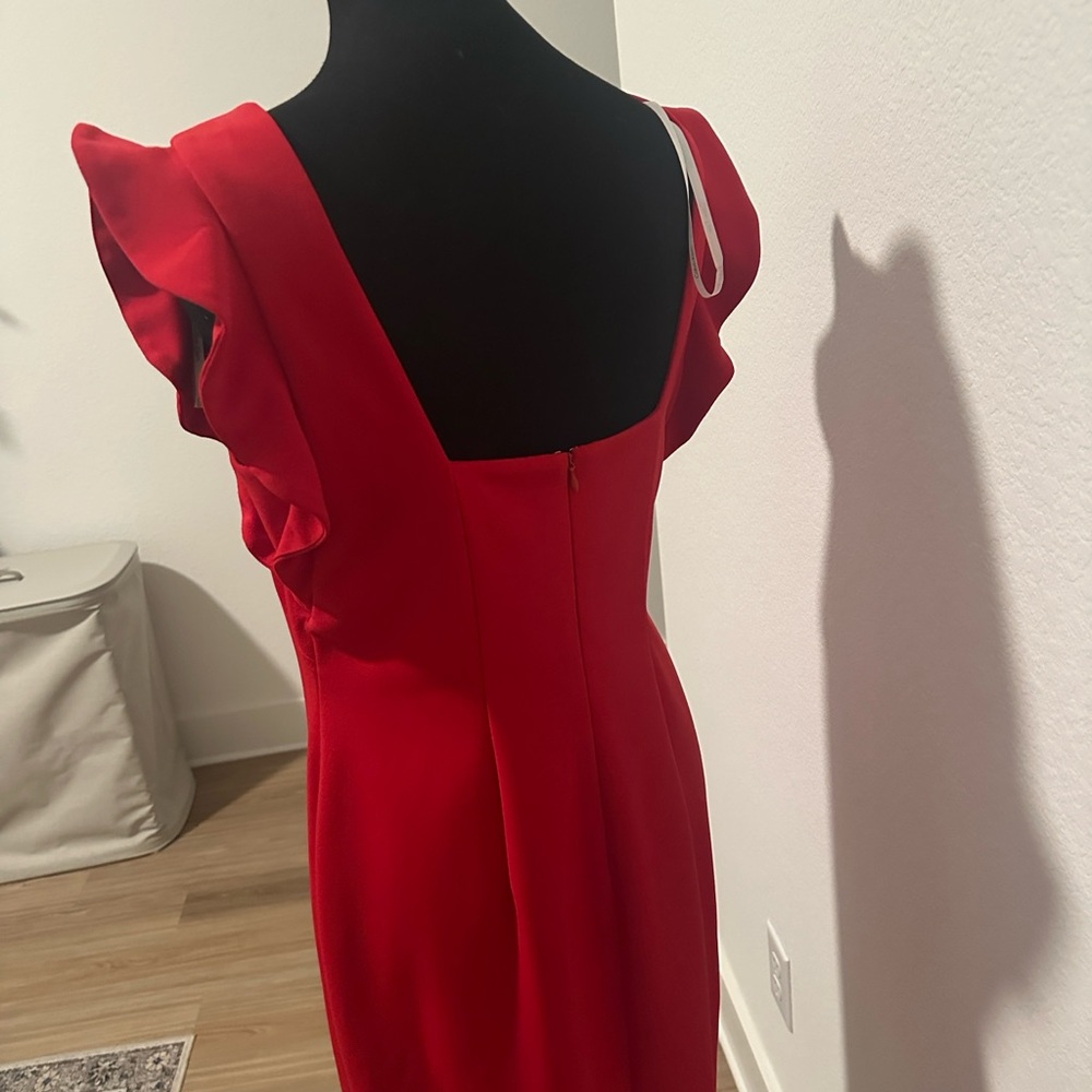 Calvin Klein Collection Red Mini Dress with Ruffle Sleeves - Picture 10 of 10
